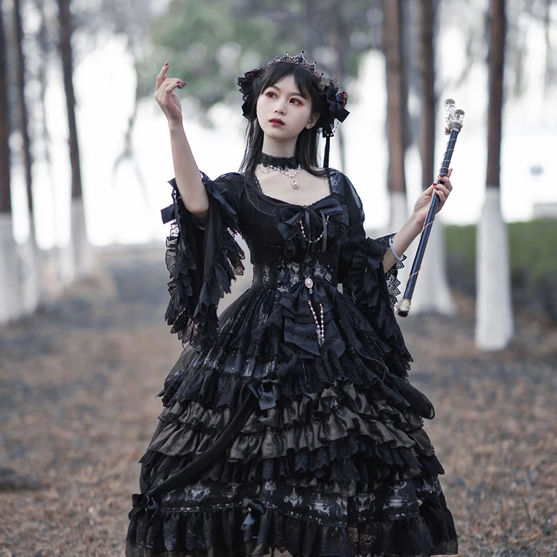 Original lolita Gothic Day and Night Light black wedding dress