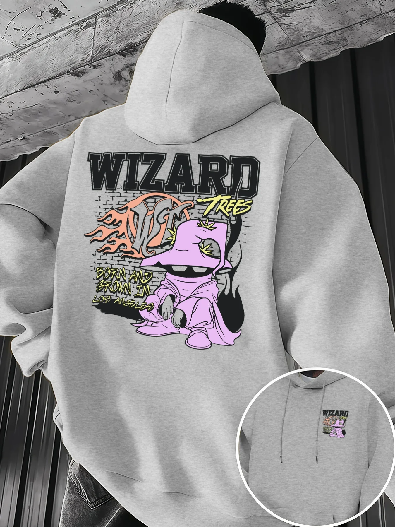 Cartoon Magic Witch Retro Letter Print Men's Hooded Sweatshirt - Casual Daily Comfortable Fashion Streetwear Personalized Hoodie