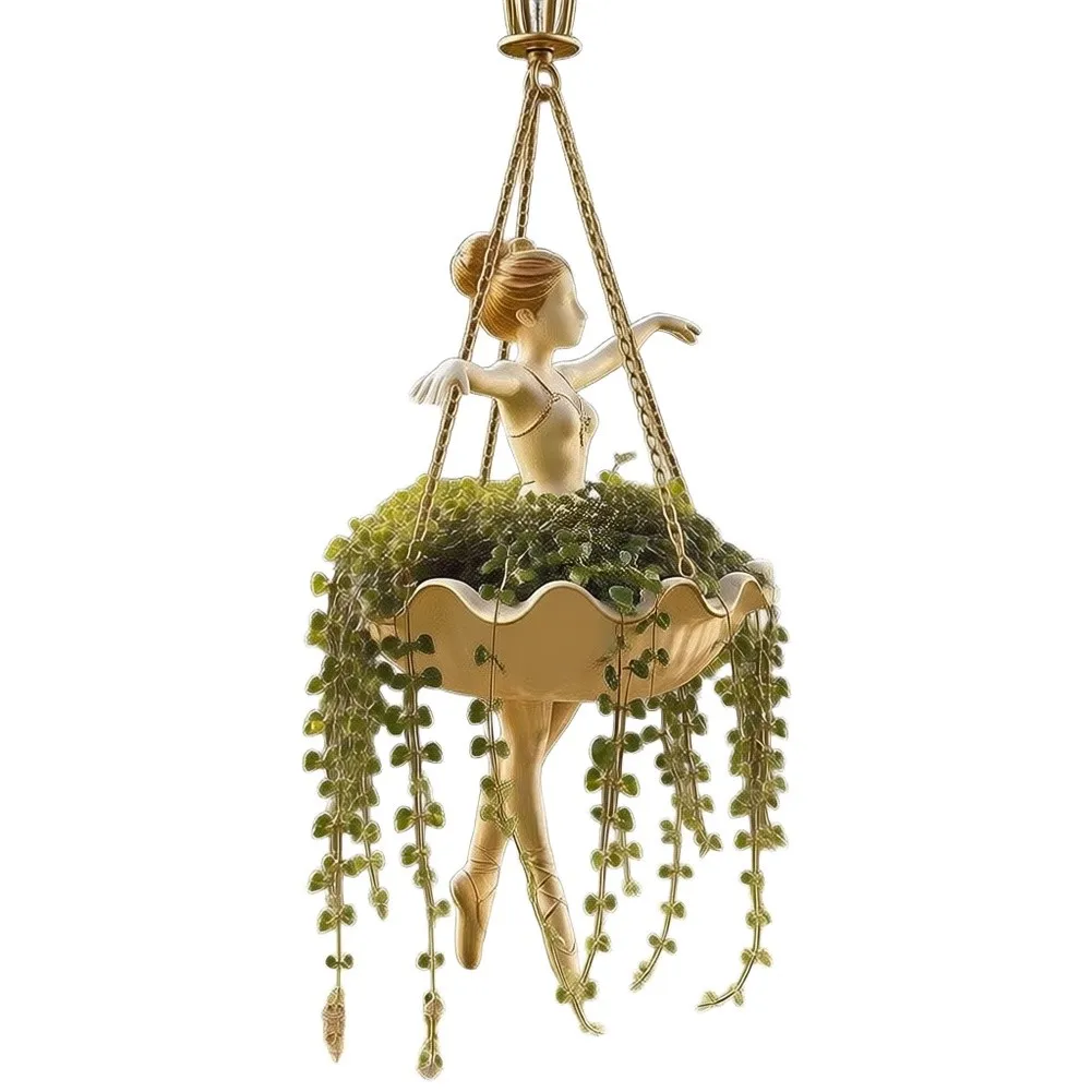 Artistic Ballerina Hanging for Succulents Resin Decorative Plant Holder with Graceful Dance Pose 6 D x 4 W x 4 H