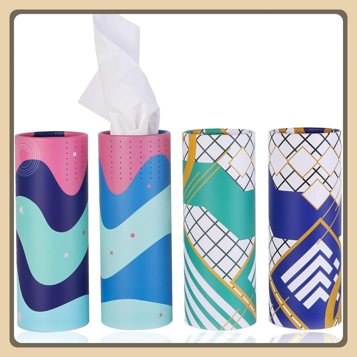 

4PK Blue Car Tissue Holder, Round Container for Cup Holder & Travel Tissues