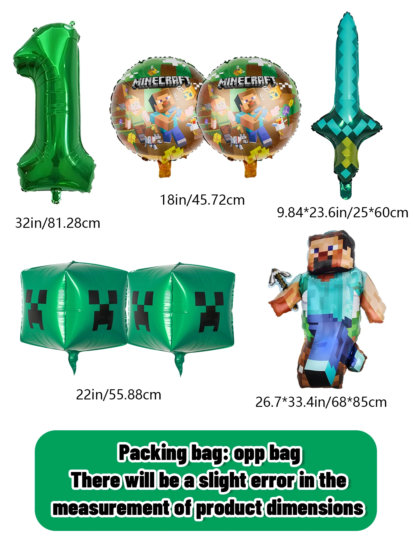 Pixel Block Adventurer Themed Birthday Balloon Decor Bundle, Boys Party Balloon Set for Home Birthday Scene