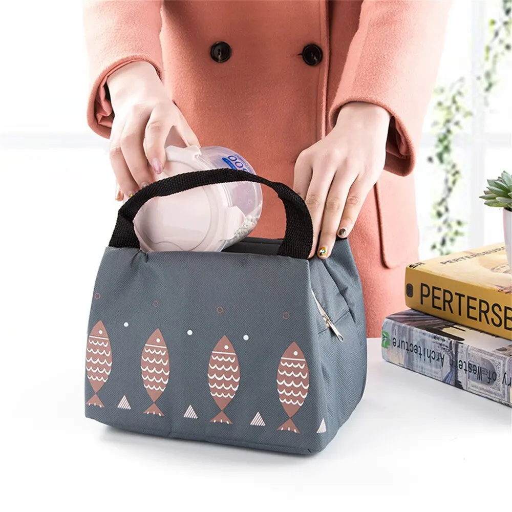 1/2pcs Fresh Cooler Bag High Capcity Lunch Box Women Convenient Lunch Bag Waterproof Kawaii Fish Pattern Food For Work Keep Warm