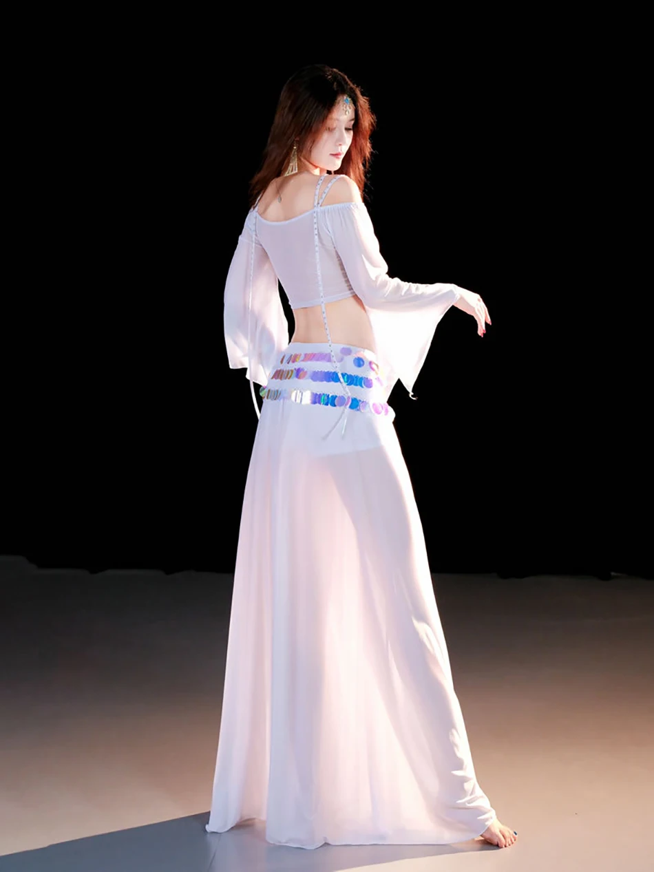 مجموعة ملابس أداء الرقص الشرقي توب وتنورة 2 قطعة مجموعة أزياء مثيرة للنساء بدلة تدريب الأداء ملابس الزي