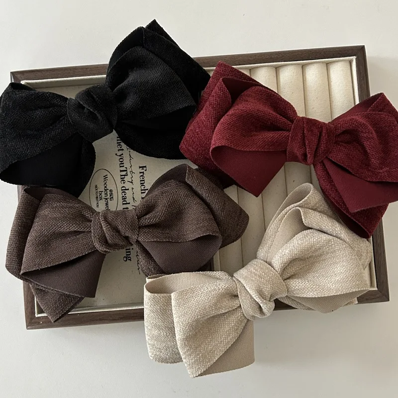Vintage-Haarspange aus Stoff mit Schleife, große Krokodilklemme mit mehrlagigem Band, einfarbige Haarnadel für Damen und Teenager, Weihnachtsaccessoires