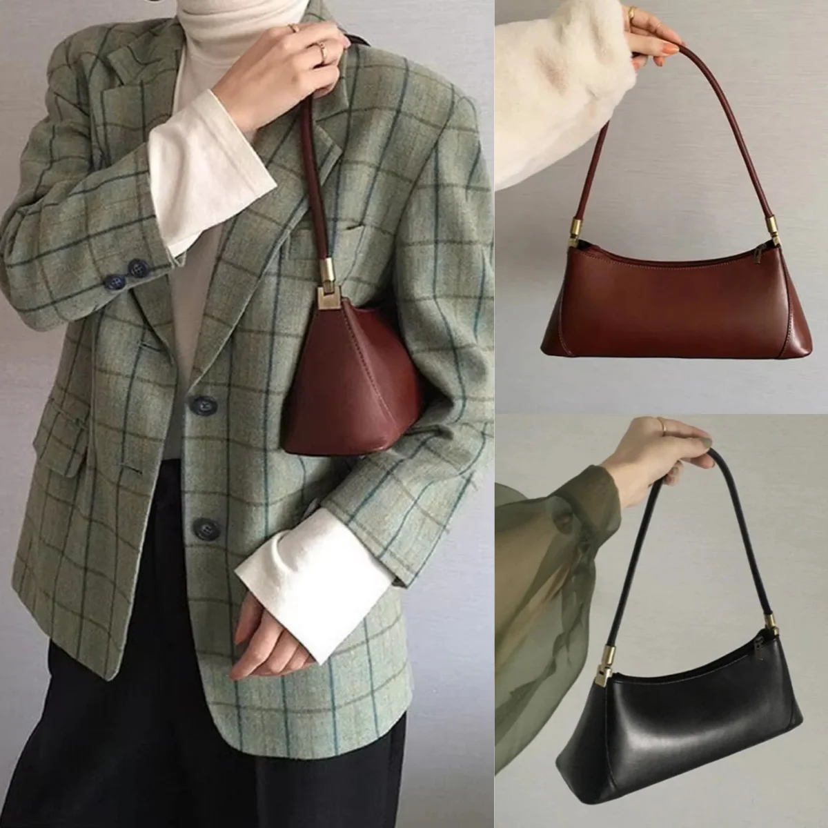 Fashionable and Trendy Solid-Color Handbag, Simple and New Small Square Bag, Stylish and High-Quality Single-Shoulder Armpit Bag