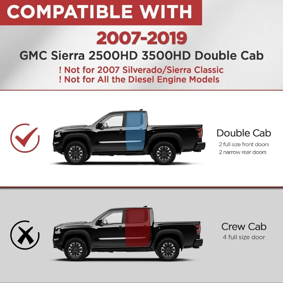 لوحات الجري لـ 20072019 GMC Sierra 2500HD 3500HD كابينة مزدوجة من سبائك الألومنيوم الأسود خطوات جانبية قضبان Nerf فقط للبنزين Dur