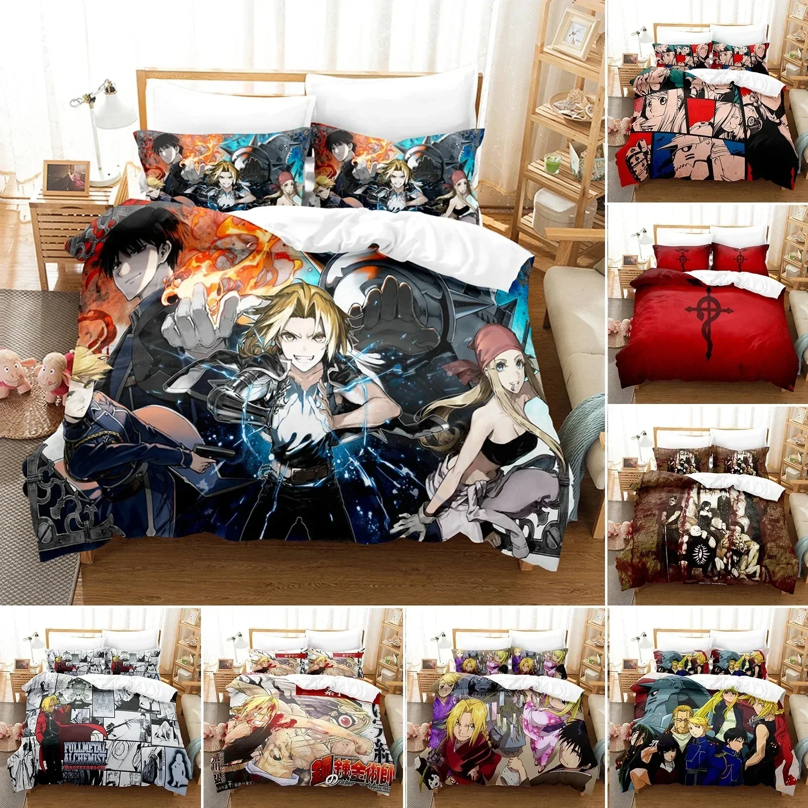

Anime Fullmetal Alchemist Bedding Set Duvet Cover Bedroom Comforter Single Twin King Size Quilt Cover Home Textile