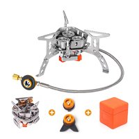 6800W Windproof Camp Stove Camping Gas Stove with Fuel Canister Adapter, Piezo Ignition, Portable Collapsible Stove Burner