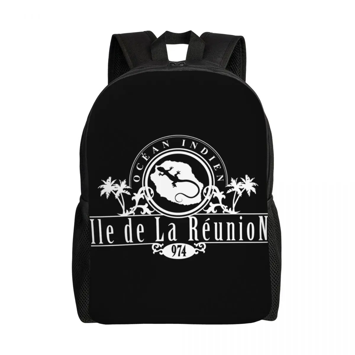 Custom La Reunion Margouillat Island Logo Backpacks for Men Women School College Student Bookbag Fits 15 Inch Laptop Bags