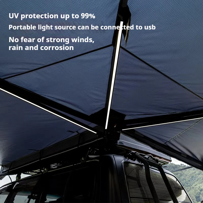 270 Car Degrees,360 Degree Waterproof Alloy Camping Car-Mounted Side Sunshade Shelter Fan-Shaped Canopy Tent 340G,With LED light