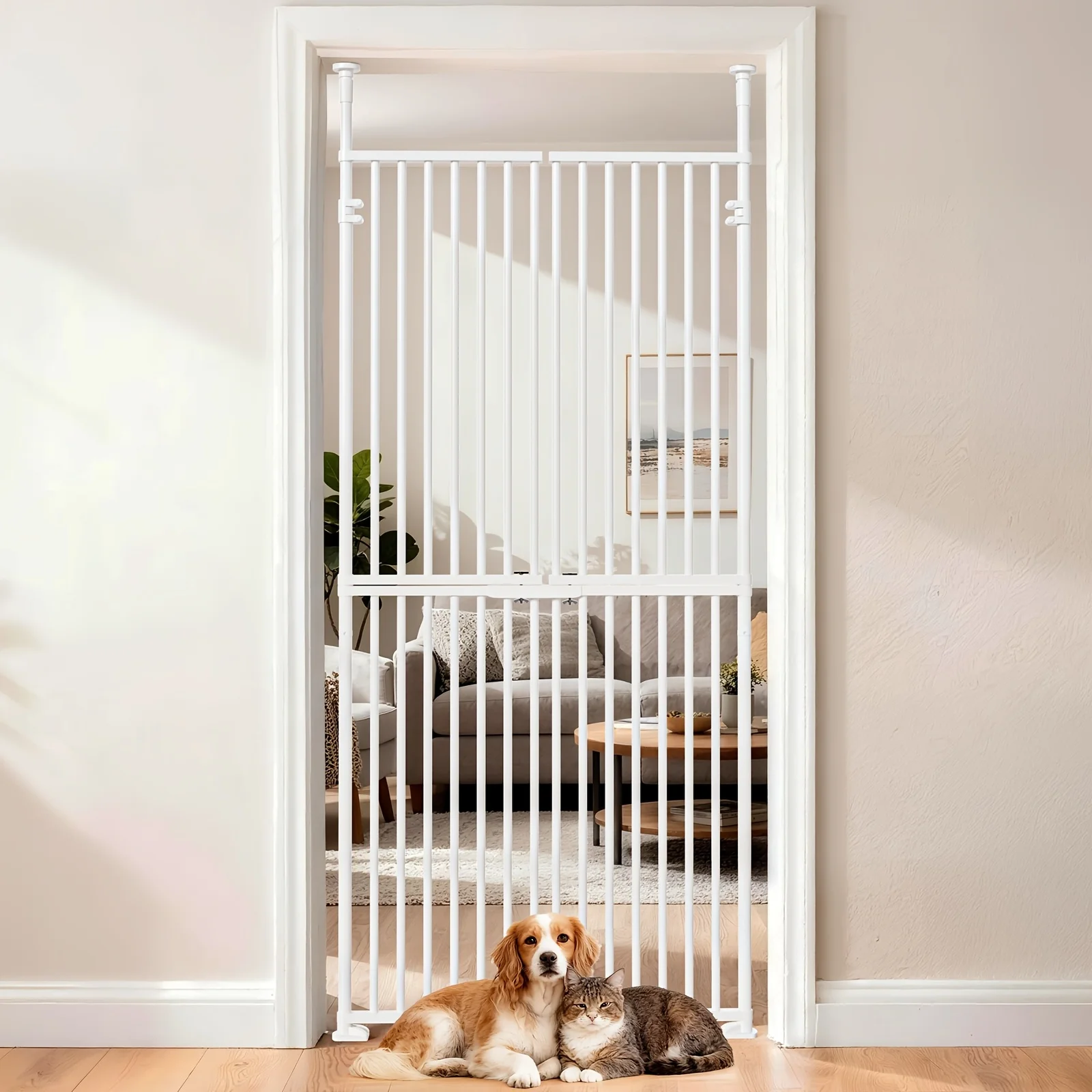 

Lilypelle Extra Tall Cat/Dog Gates for Doorways, Adjustable Gate No Climb, Pet Gate for Doorway/Hallway/Stairs, No Drilling Required, Easy Lock & Escape Proof, Multi-size