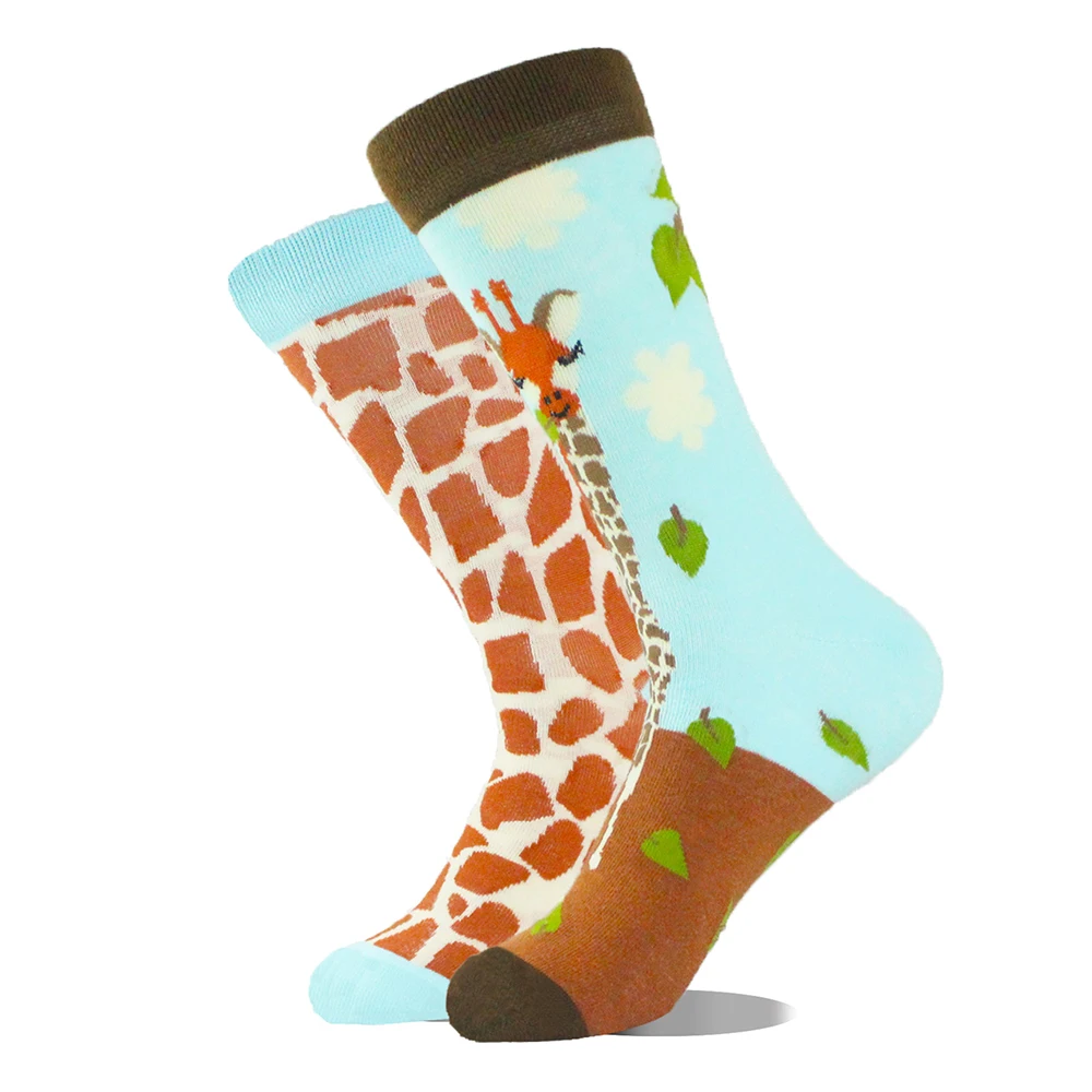 1 paar unisex asymmetrische leuke mid-tube sokken modieuze dierenprintpatronen beide mannen vrouwen cadeausokken geschikt voor buitenkleding