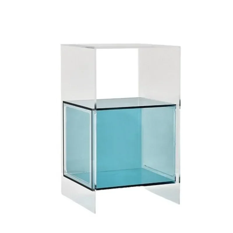 

acrylic edge table, minimalist sofa storage, bedroom bedside table, creative storage