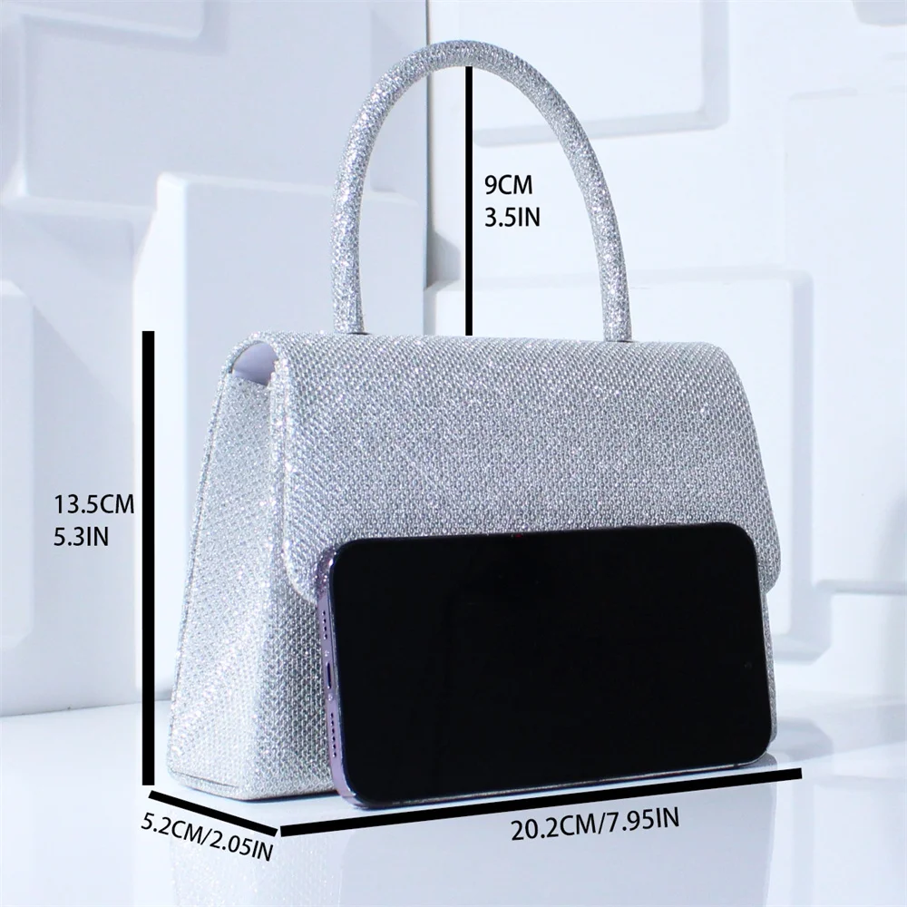 New Silver Bright Silk Evening Bag Women Elegant Fashion Banquet Clutch Chain Shoulder Bags Luxury Purse Female Handbag