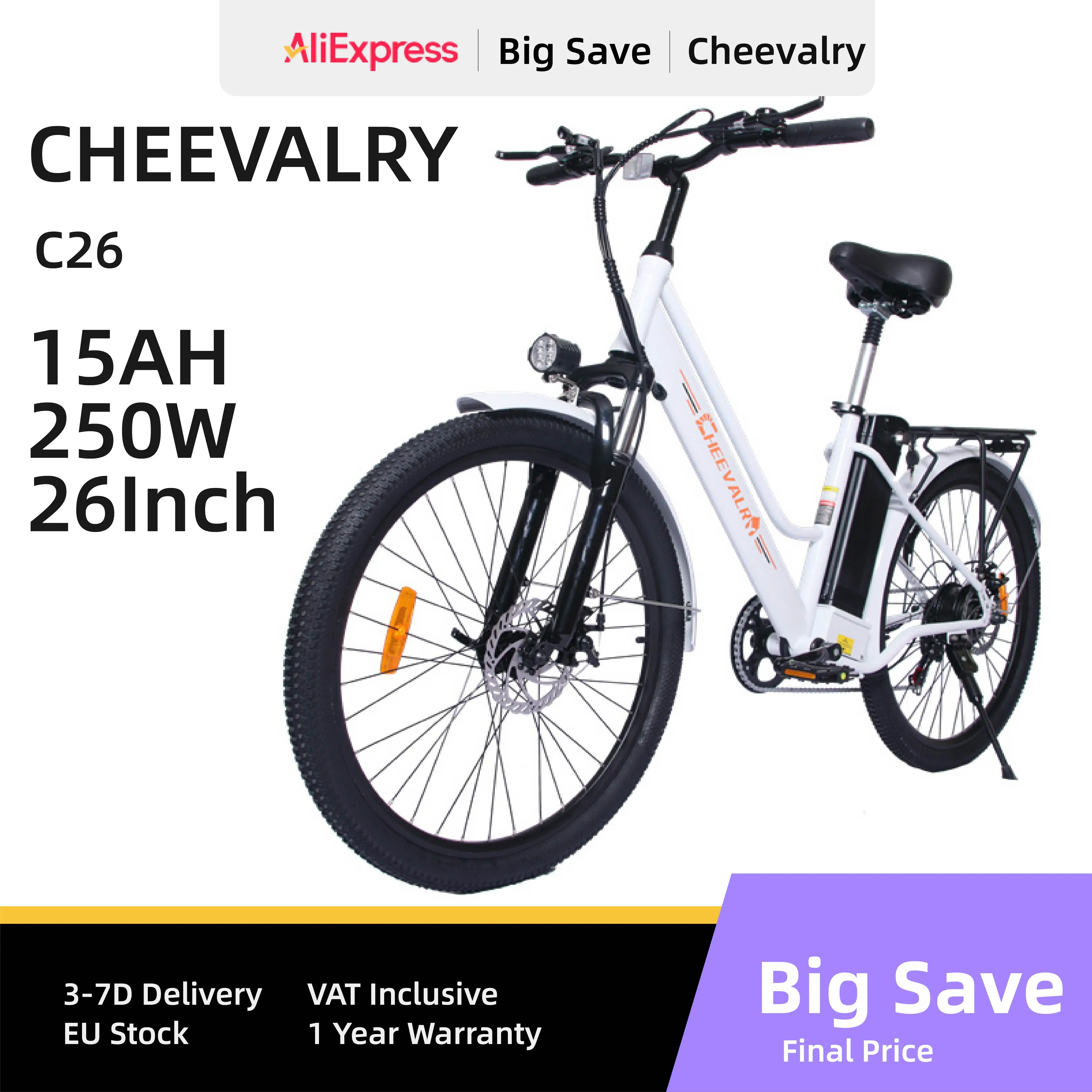 Cheevalry-C26 Elektro fahrrad für Erwachsene, 350W Motor, 26 Zoll, 36V 15ah Batterie, maximale