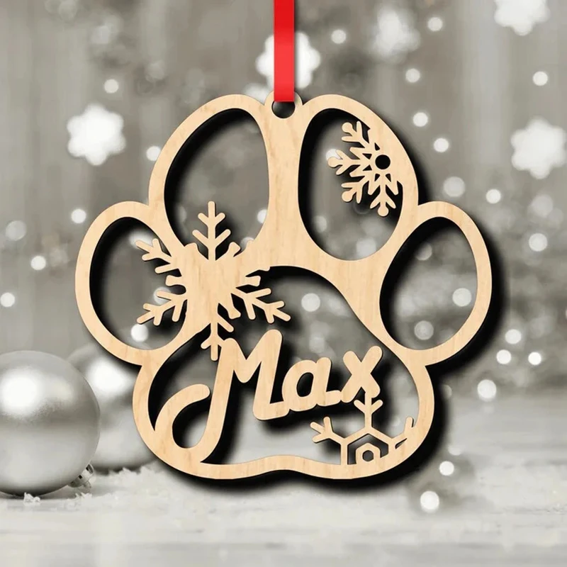 Personalised Christmas Ornaments Home Decor Wooden Dog Paw Xmas Tree Decoration Hanging Bauble Wood Tags Snowflake Ball Gifts