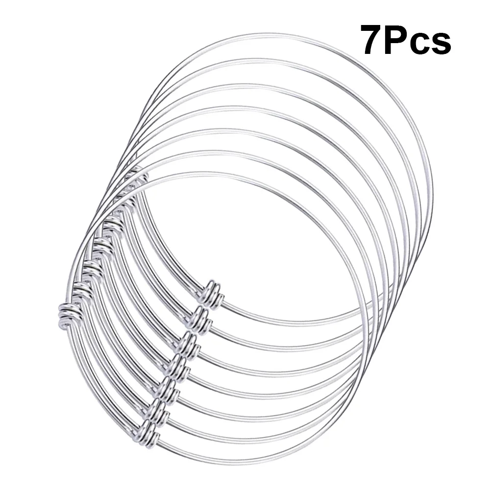 

7Pcs Elastic Push-Pull Bracelet Adjustable DIY Wire Ring Bangle Stainless Steel Women Jewelry Chic Stylish Daily Wear Gift