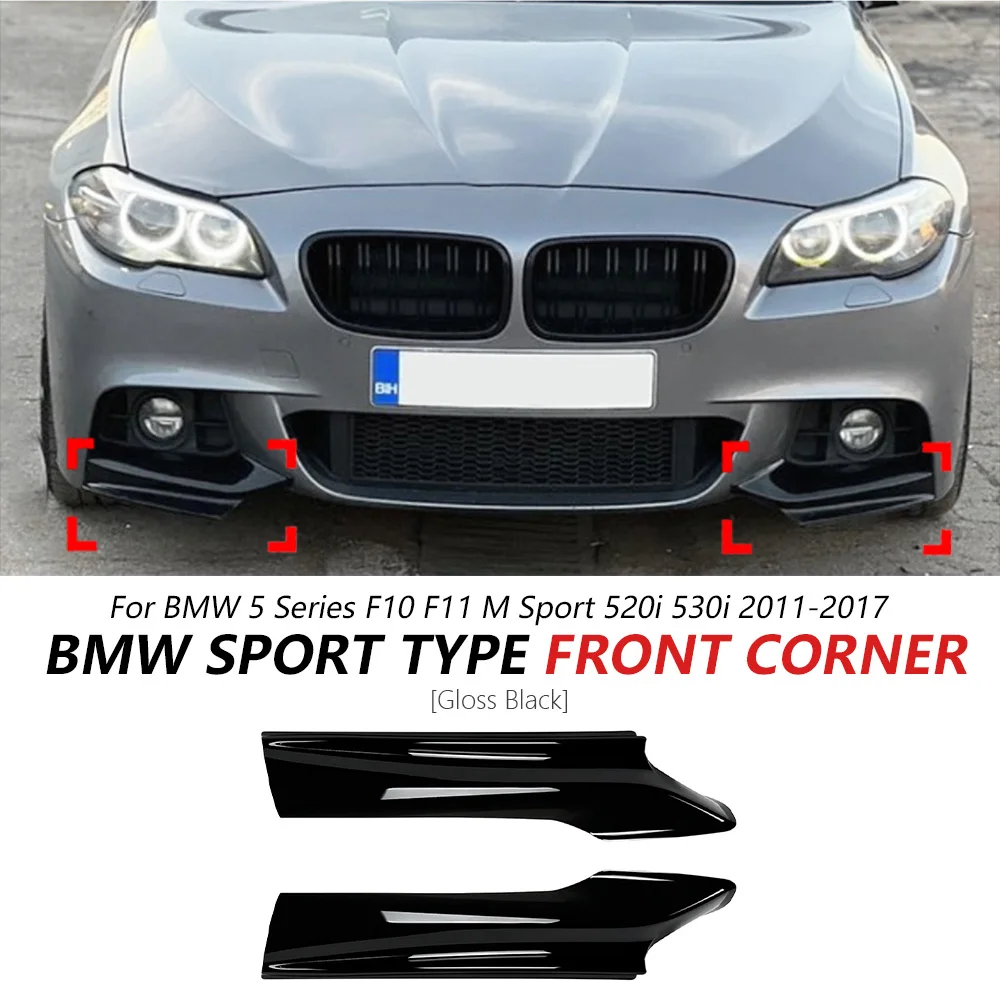 

Front Bumper Wind Blade For BMW 5 Series F10 F11 M Sport 520i 530i 2011-2017 Glossy Black Bumper Side Spoiler Trim Car Update