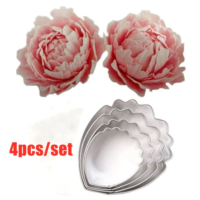 4pcs Peony Flowers Cake Fondant Plunger Cutter Decorating Mold Baking Mold