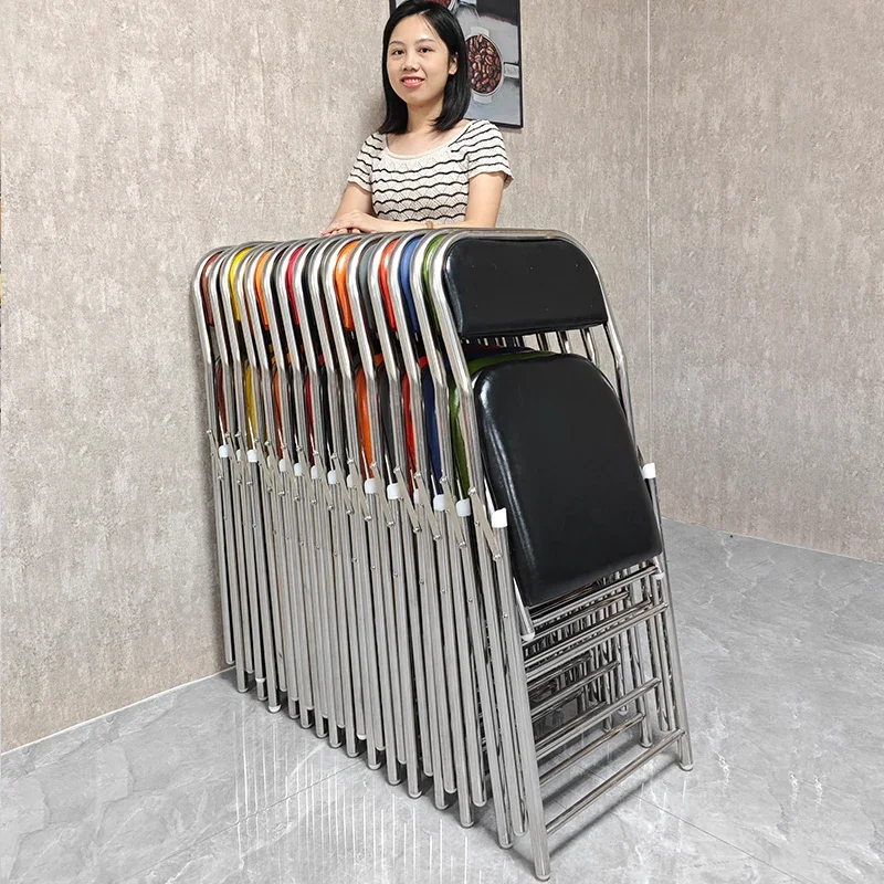 2024 new thickened stainless steel chair foldable chair with backrest stool household mahjong machine old-fashioned seat