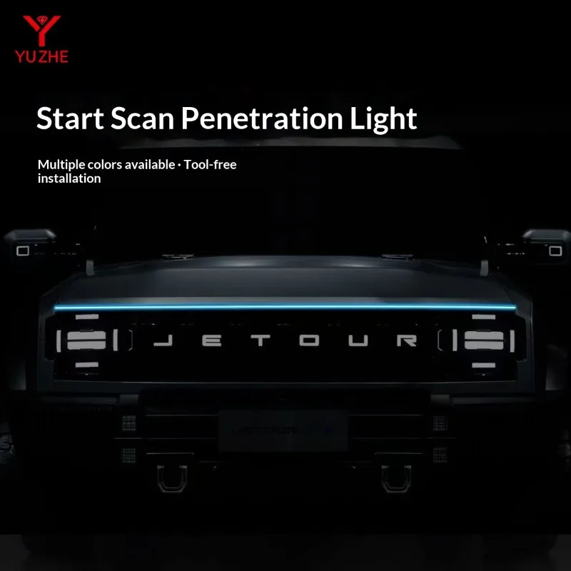 For Jetour T2 Automotive Grille Through Light Hood Light Strip ctivate The Scanning Light bar