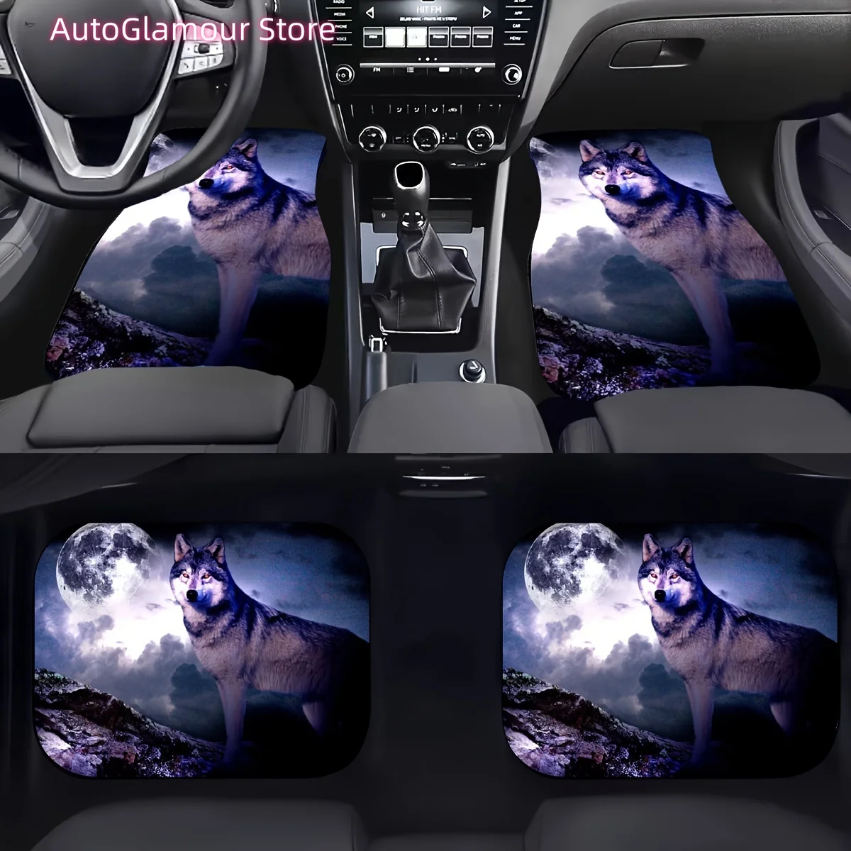 4pcs/set Wolf Printed Front and Rear Seats Car Floor Mats, Car Decorative Accessories