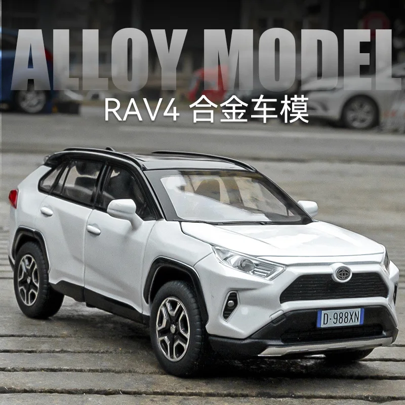 

1/32 RAV4 Diecast Alloy Car Model Off-Road Vehicle with Sound Light Pull Back Toy High-Grade Decoration Gift for Kids
