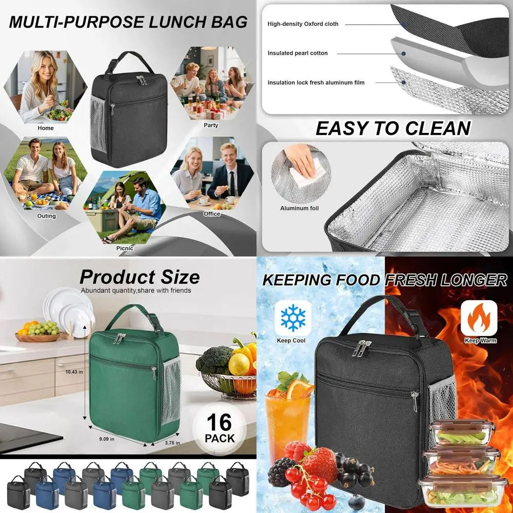 

Набор из 16 многоразовых термосумок для обедов, идеально подходят для мужчин и женщин, для офиса, пляжа, путешествий, разные цвета