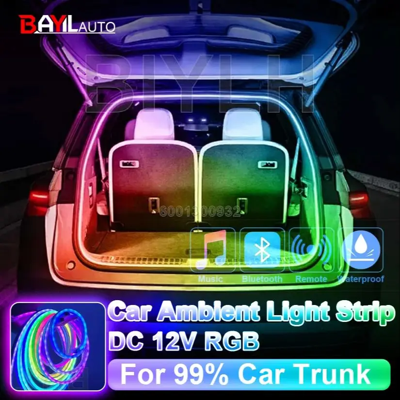 

12V LED Car Trunk Light RGB APP Control Multi-mode Interior Atmosphere Light 5M Flexible Waterproof Light Bar Car Accessories