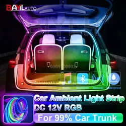 LED 자동차 트렁크 조명 RGB 앱 제어 멀티 모드 실내 분위기 조명, 5m 유연한 방수 라이트 바, 자동차 액세서리, 12V