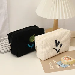 Flowers Makeup Bag School Supplies Large Capacity Pencilcase Estuches Corduroy Bolsos De Maquillaje Pencil Pouch Cosmetic Bag