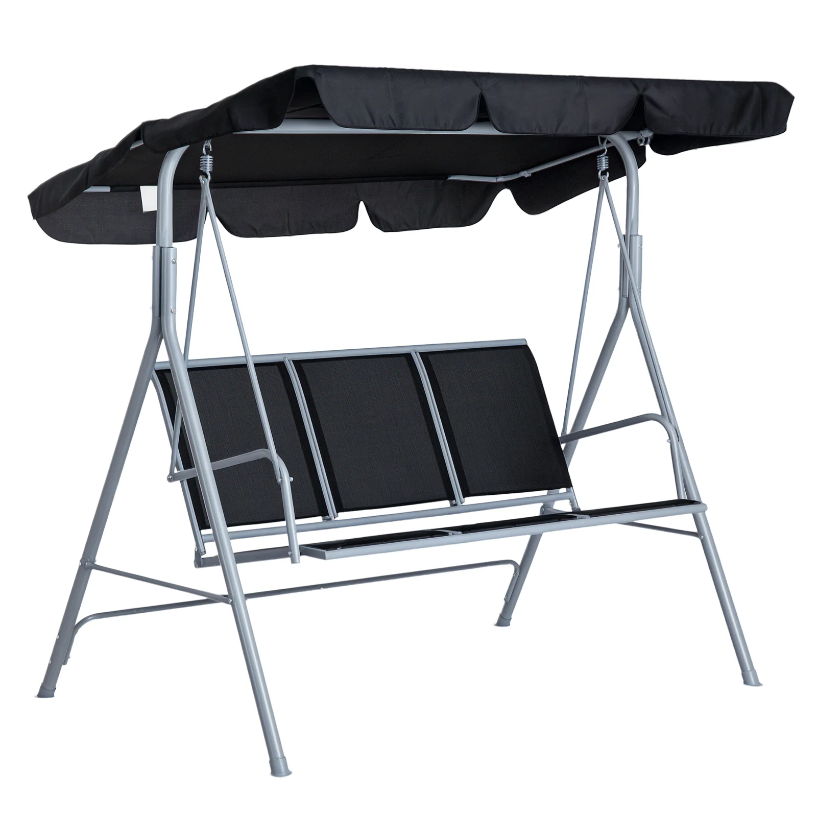 Balancín Jardin Extérieur Columpio Extérieur de 3 Places avec Toldo Ajustable Appui Transpirable et Cadre en Métal pour Terrasse Balcon Charge 240 kg 171x108x150 cm Noir