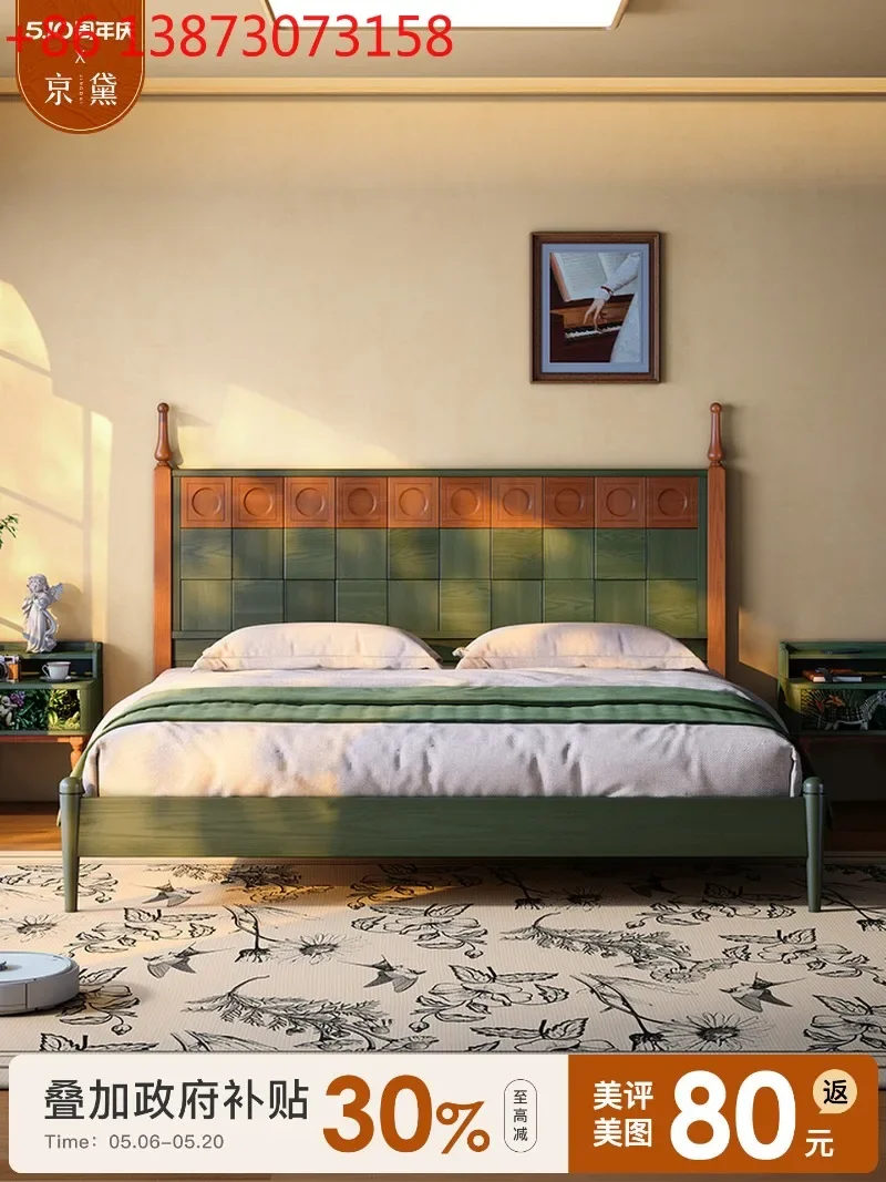 

French medieval solid wood small apartment master bedroom simple ash wood bed