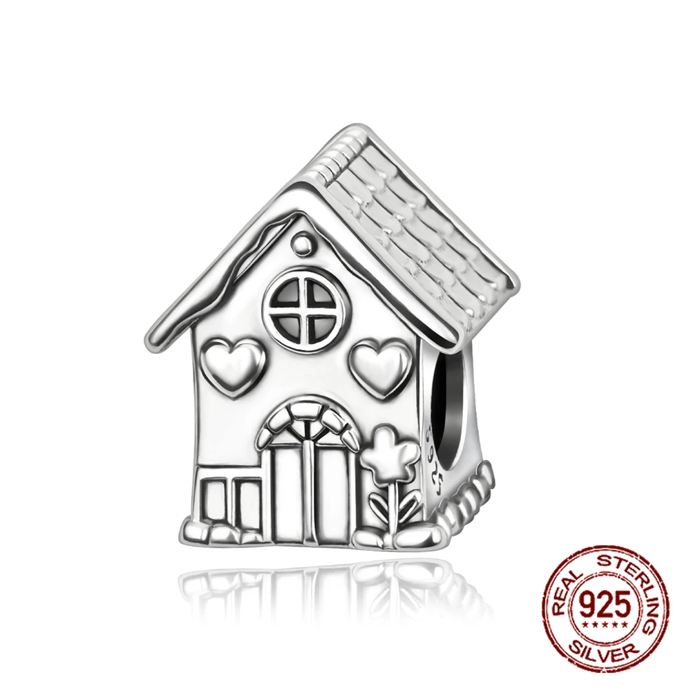

925 Sterling Silver Family Simple Versatile Silver Cottage Beads House Charm Fit Original Charm Bracelets Women DIY Jewelry Gift