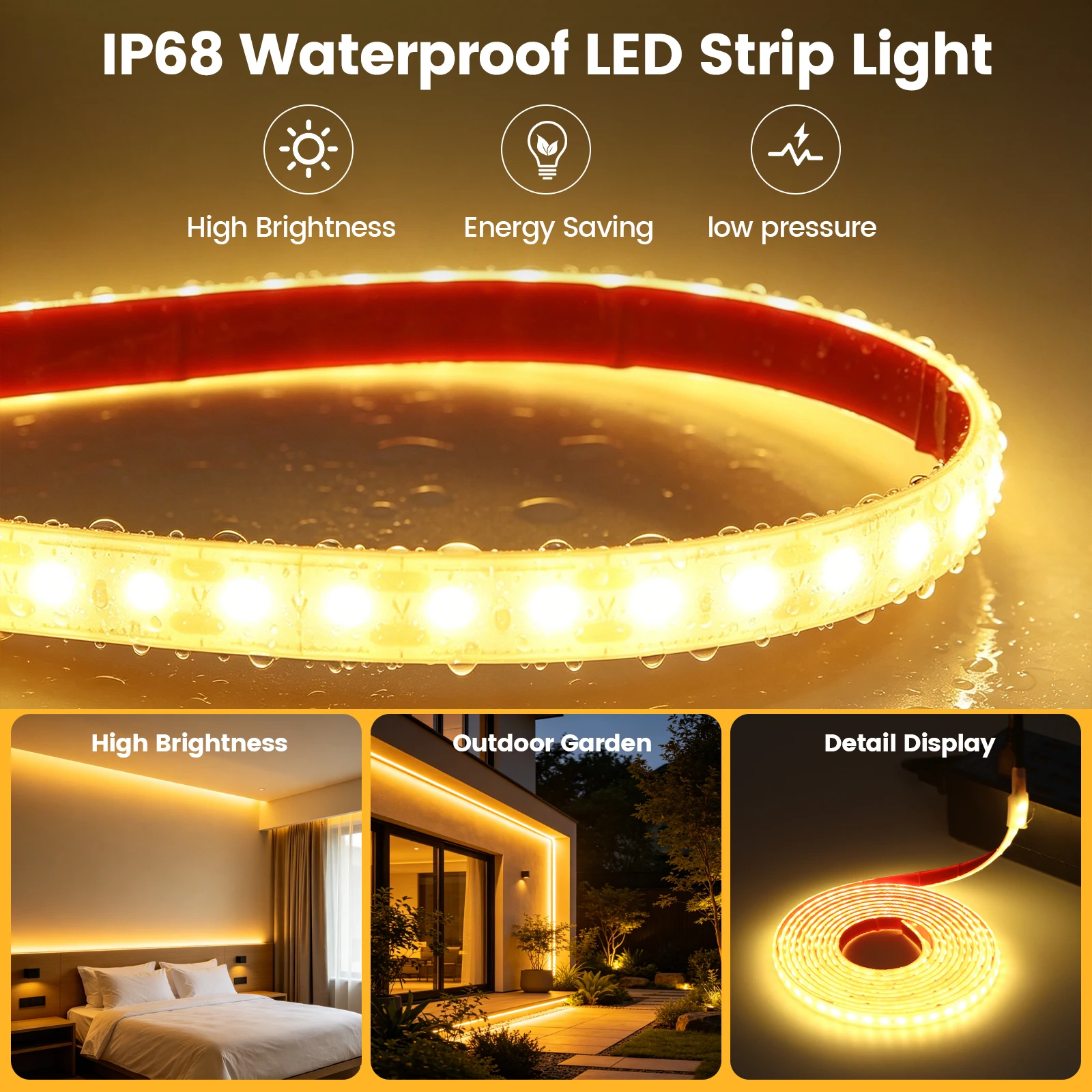 USB LED Strip Light White/Warm White IP68 Waterproof 5V 2835 Flexible Diode Tape 120LEDs High Brightness Home Garden Decor 1-5m
