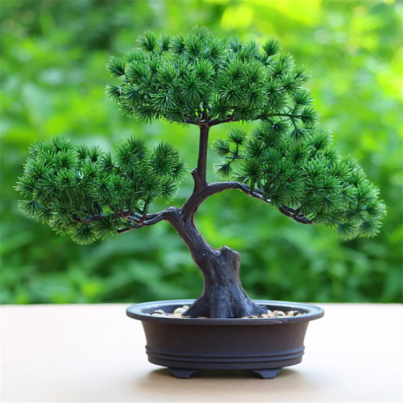 Artificial Flower Bonsai Green Plant Zen Simulated Tree Pine Potted Flower Pot Desktop Decoration Fengshui Decor Plant Viewing