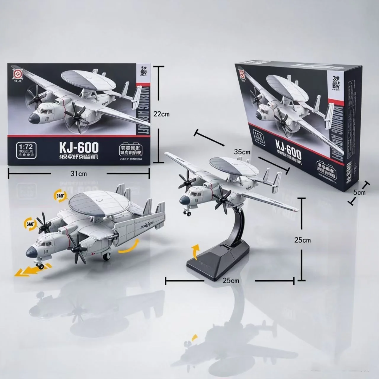 ABS KJ-600 Airborne Early Warning Aircraft 1/72 Scale Airplanes Creative Military Series Building Blocks Fighter Miniature Airpl