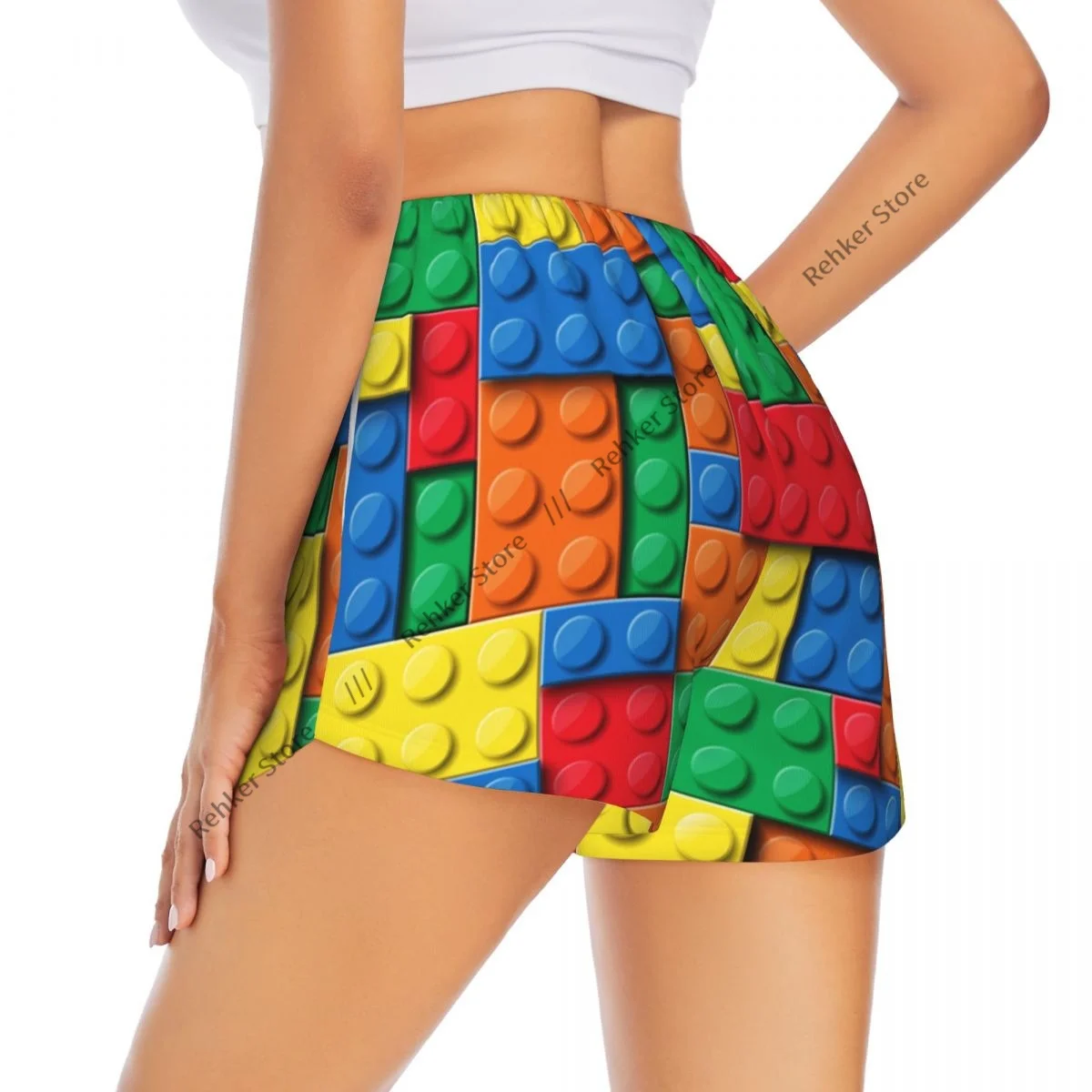 Blocos de construção tijolos feminino dupla camada shorts atléticos de secagem rápida para lazer ao ar livre correndo fitness treino esporte