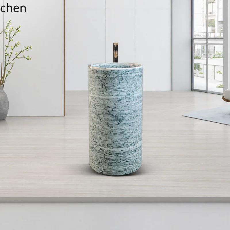 

MZL natural marble column basin, bathroom art stone integrated wash basin, wash basin
