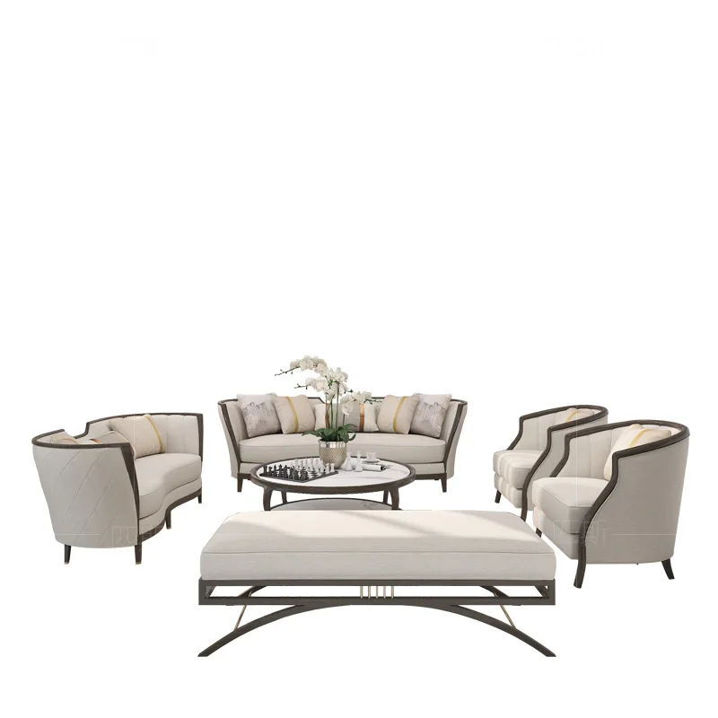 New Chinese solid wood sofa American light luxury fabric sofa post-modern simple leather sofa simple European French