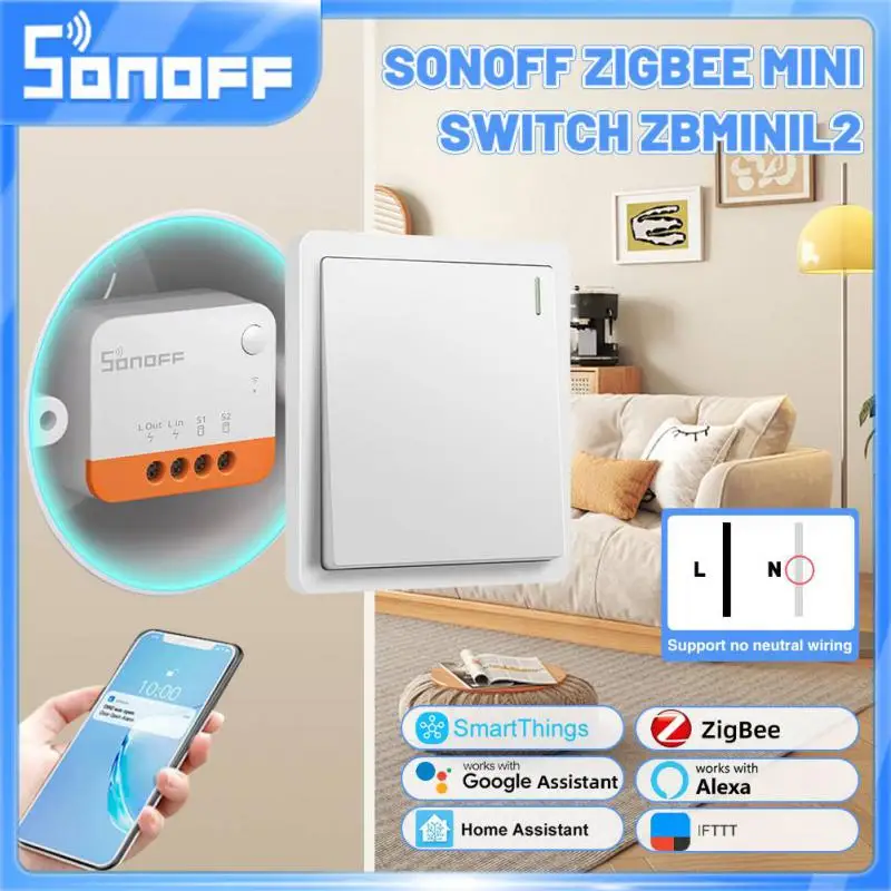 1-25Pcs SONOFF ZBMINI-L2 Smart Switch No Neutral Wire Required DIY 2 Way Module Switch Work With Alexa Google Alice Smartthing