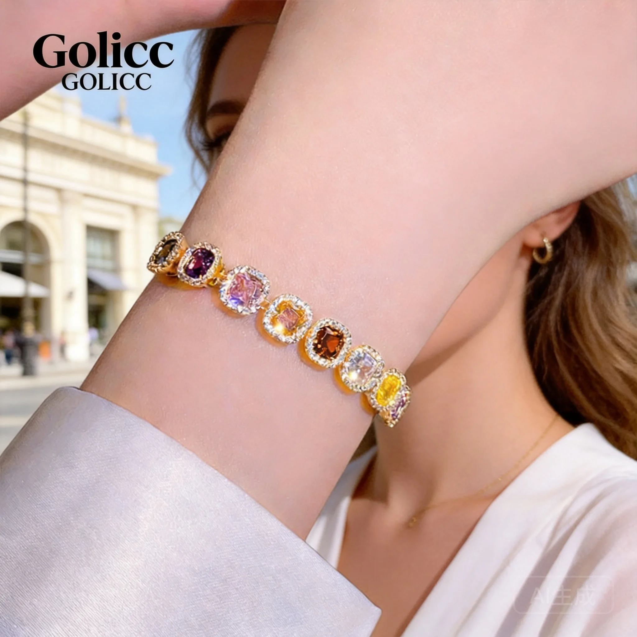 

Cubic Zirconia Bracelet For Women 2026 New Square Design Multicolor Zircon Delicate Light Luxury Jewelry For Daily Wear Best Fri