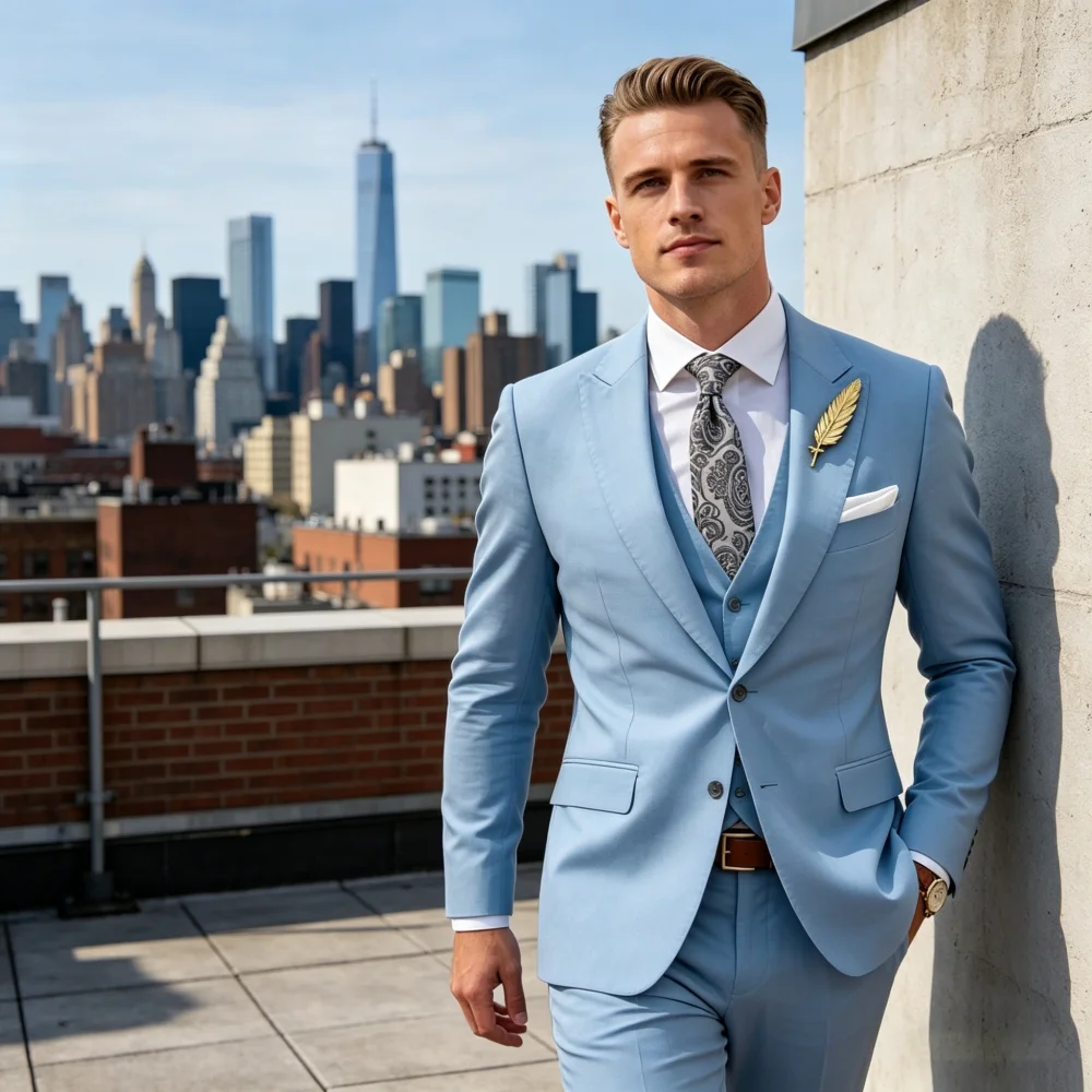 

Elegant Slim Fit 3-Piece Ternos Masculinos with Blazer Vest And Pants Pointed Lapel Smoking for Evening Parties And Business
