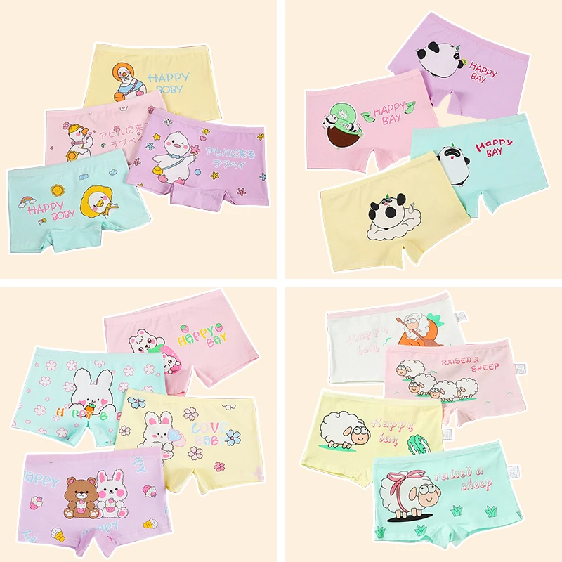 

4 Pcs/lot Design Children's Girls Panties Cotton Soft Pretty Cartoon Animal Children's Underwear for Girls Kids Boxer Breathable