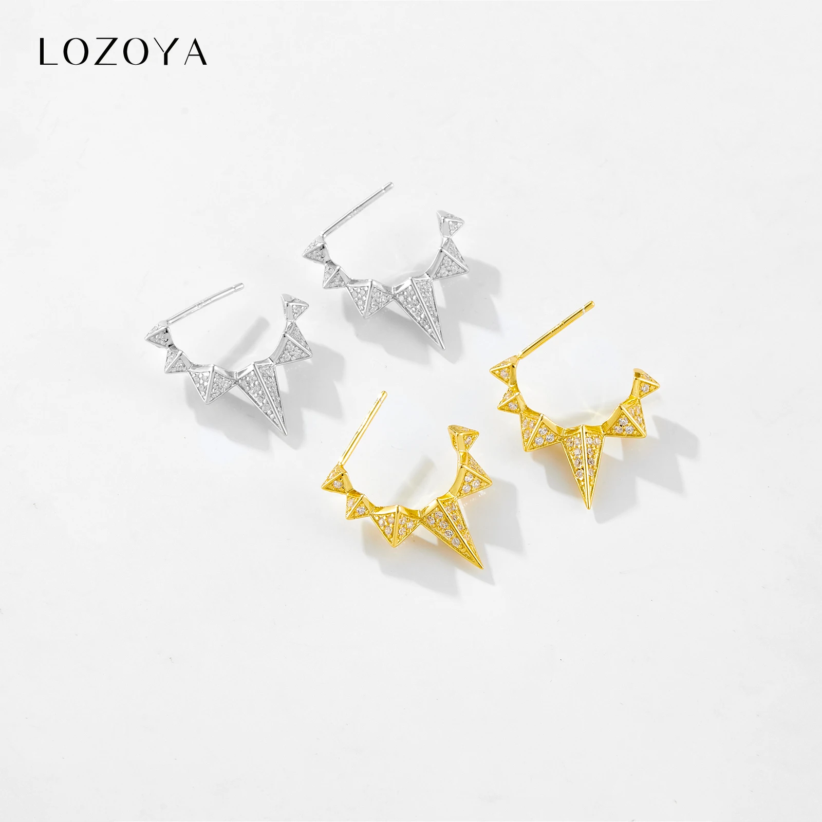 

LOZOYA Женские серьги-кольца с длинными шипами из стерлингового серебра 925 пробы с черной эмалью и цирконами, 2026, модные роскошные ювелирные украшения для женщин, подарок