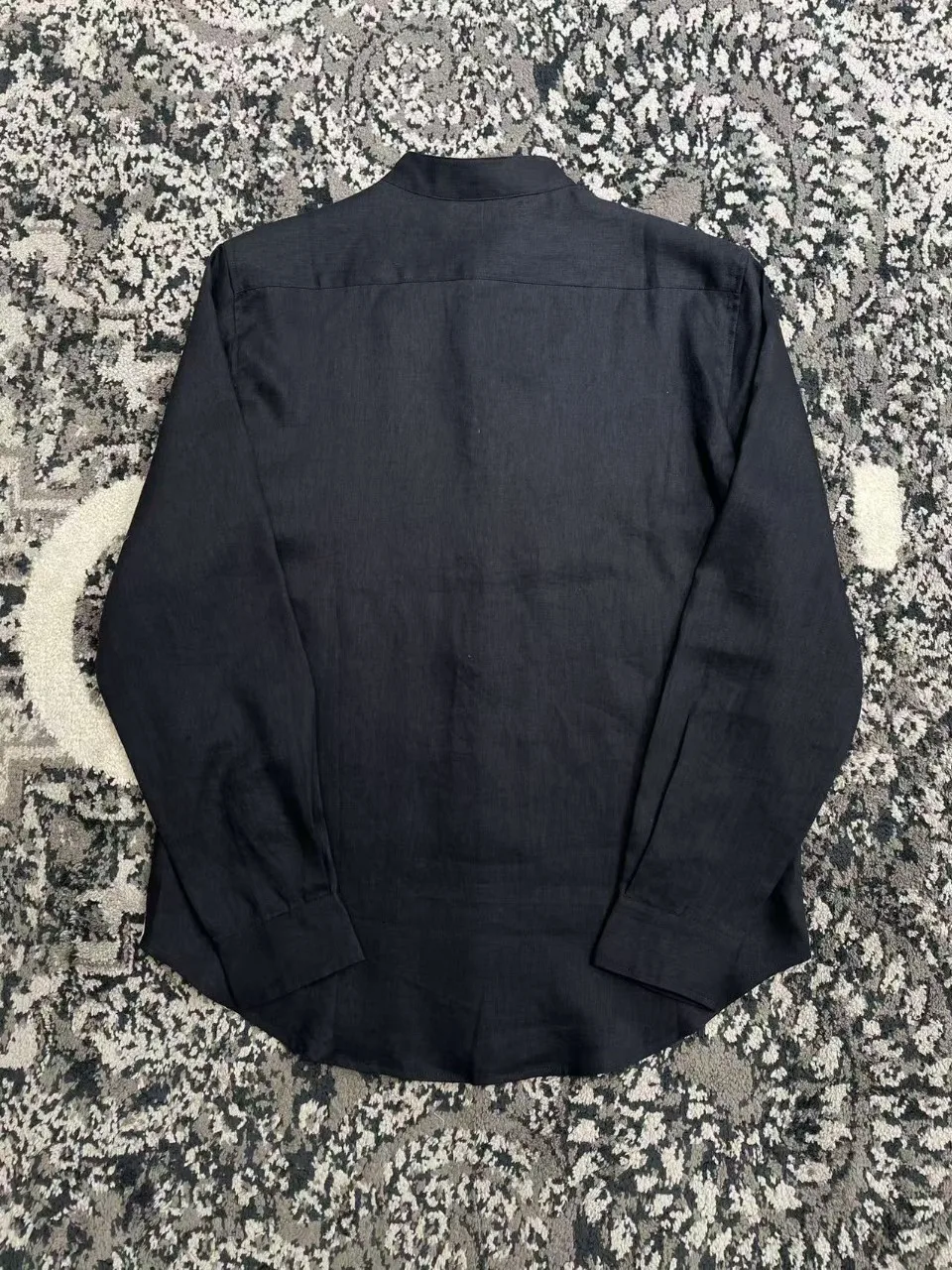 LP Old Money Aesthetic Men Stand Collar High Count Natural Linen Shell Buttons Solid Slim Fit Comfort Long Sleeve Shirt