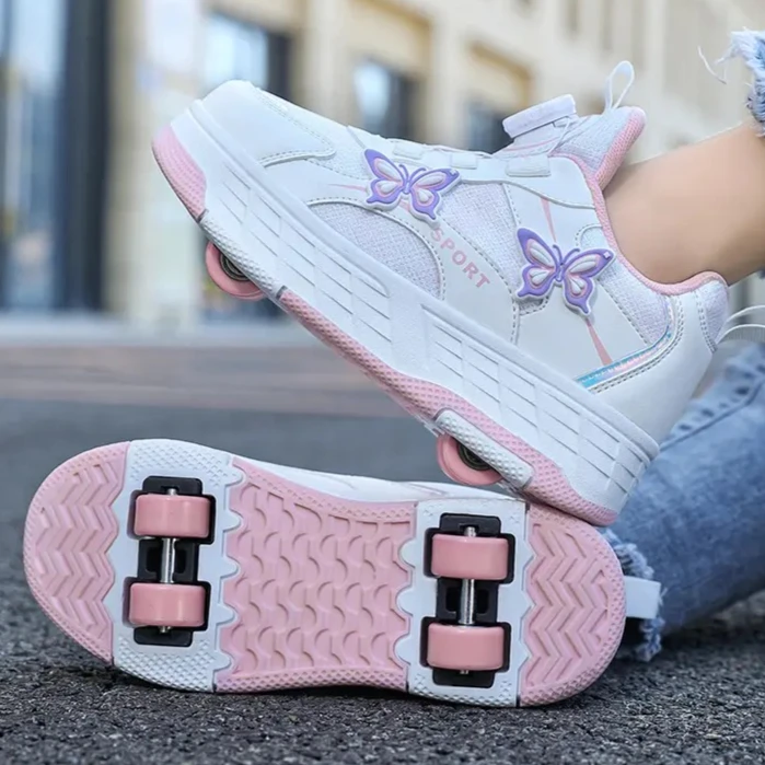 

NEW Four wheel roller shoes Boys girls walking shoes Casual outdoor sports slide and shrink pulleys shoes kids sneakers for girl