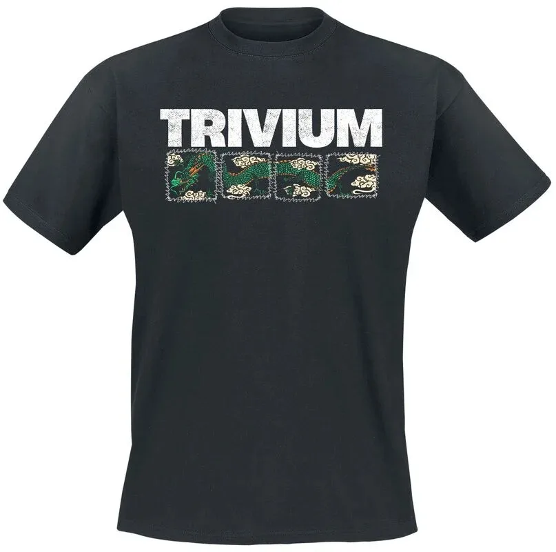 Camiseta Trivium Dragon Sequence, Camiseta Metalcore con Logotipo Desgastado y Estampado de Dragón Verde, Merchandising para Fans de la Banda
