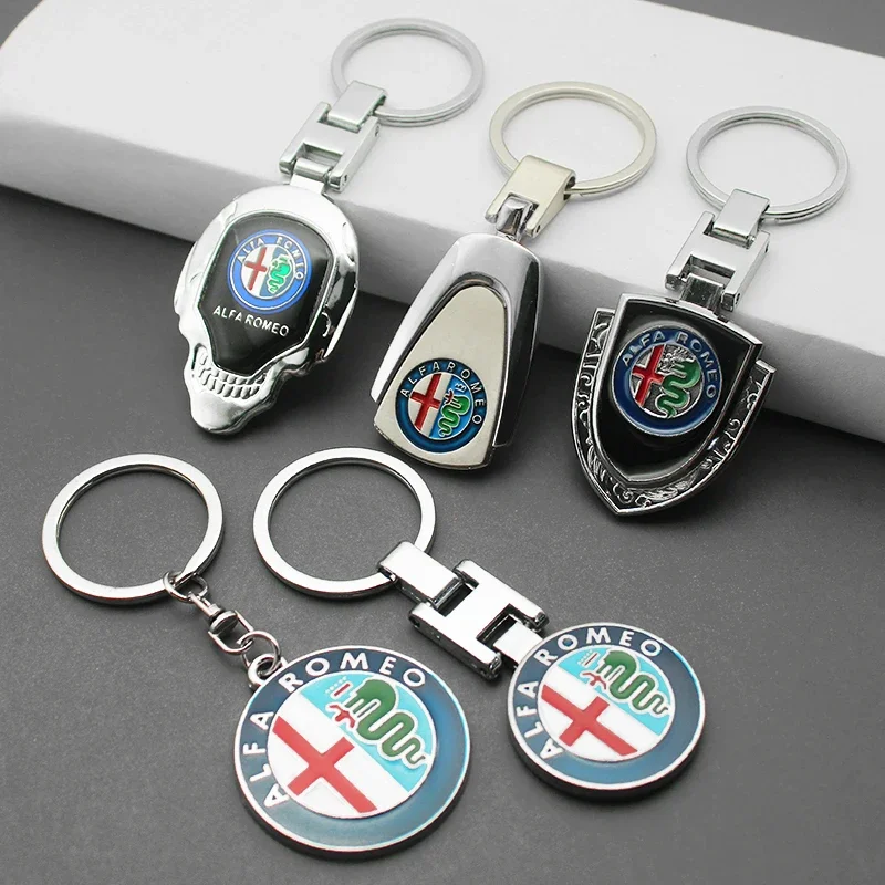 1 Uds. Llavero con emblema de estilo de coche de cuero y Metal 3D, llaveros para accesorios Alfa Romeo Giulietta GT 159 147 156 Mito Brera