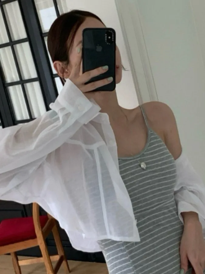 Dongda Gate Summer Loose Long Sve Pure Color irt Stand Collar Sun Protection Outerwear ort Sle Top for Small Figures